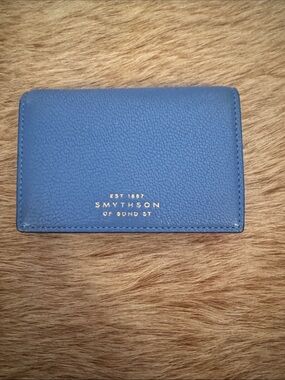 Smythson Navy Pebbled Leather Card Case with Gold Logo